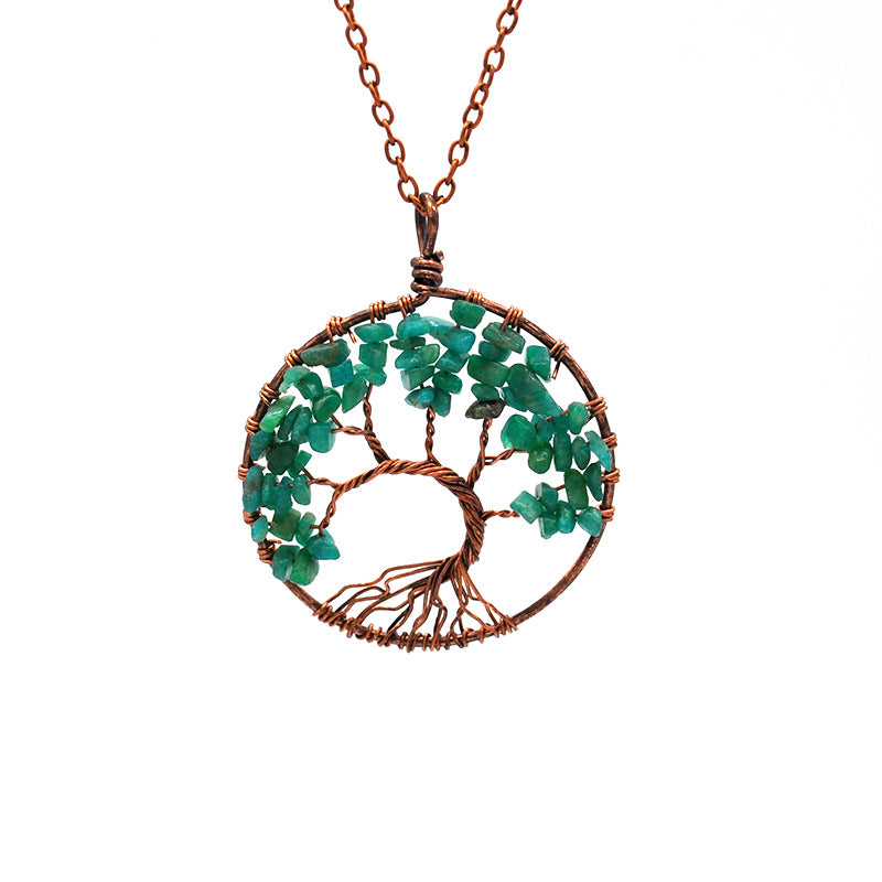 Tree Of Life Pendant Necklace Copper Crystal Natural Stone Necklace