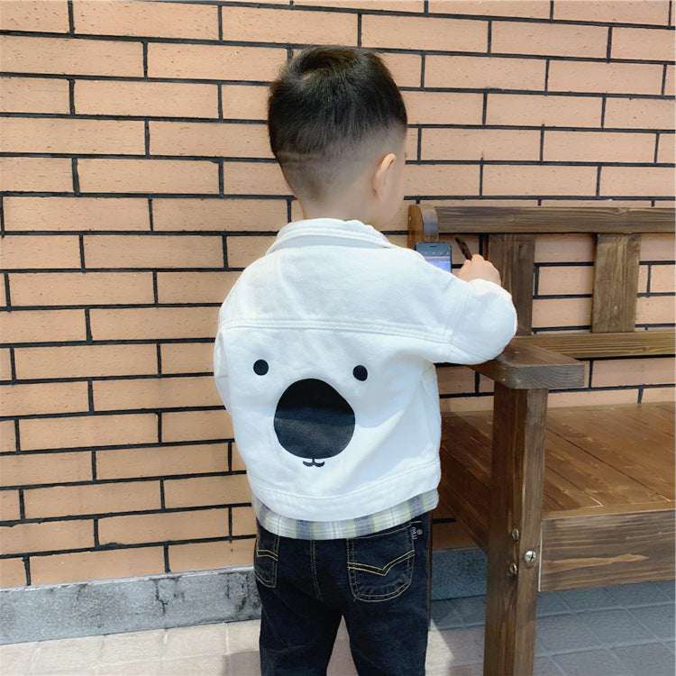 Cartoon bear boy denim jacket - Minihomy