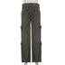 Low-Rise Multi-Pocket Pressed Loose Cargo Pants - Minihomy