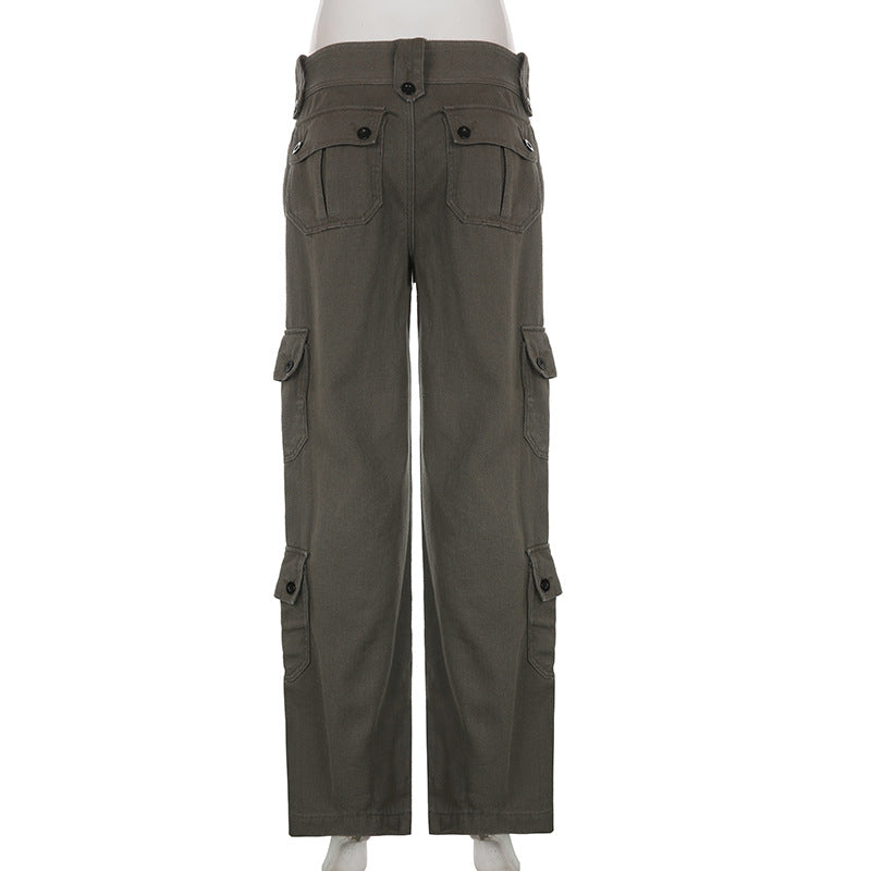 Low-Rise Multi-Pocket Pressed Loose Cargo Pants - Minihomy