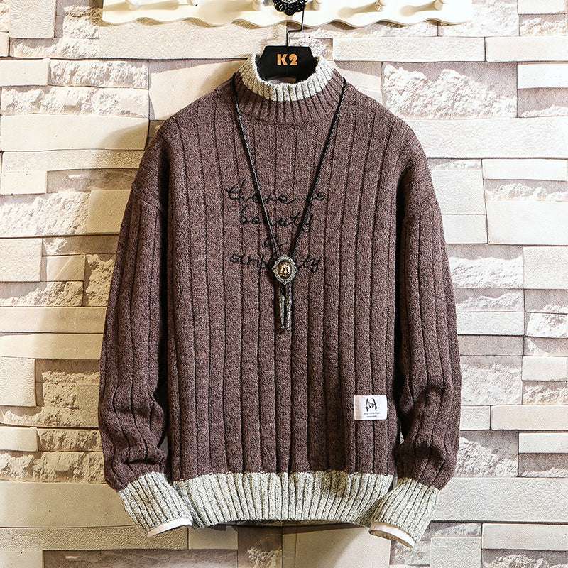 Long sleeve thick half high neck letter pullover sweater for men - Minihomy