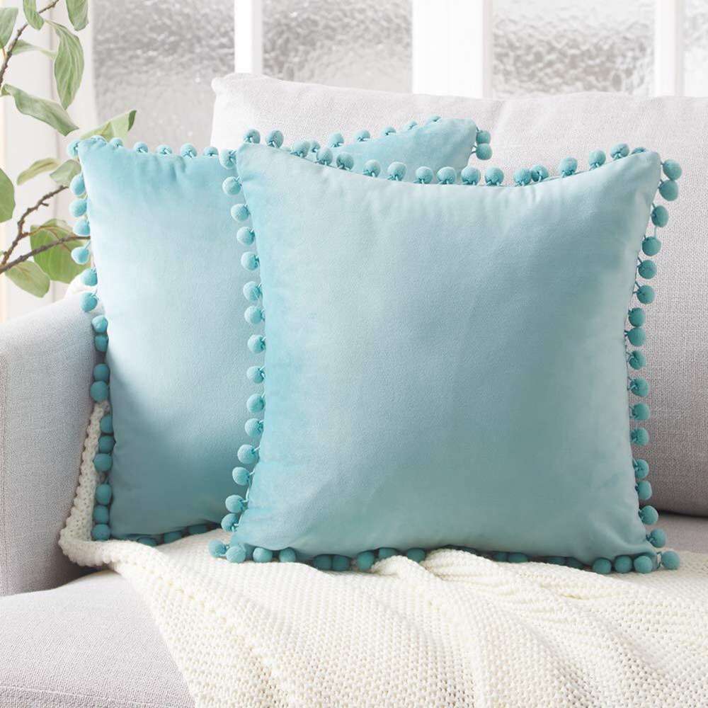 Ball lace pillow velvet solid color sofa short plush ball cushion cover - Minihomy