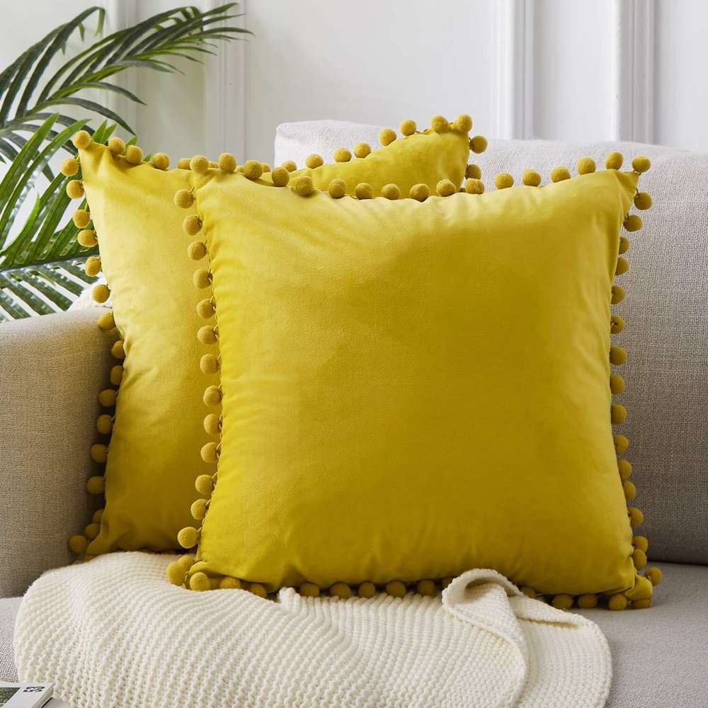 Ball lace pillow velvet solid color sofa short plush ball cushion cover - Minihomy