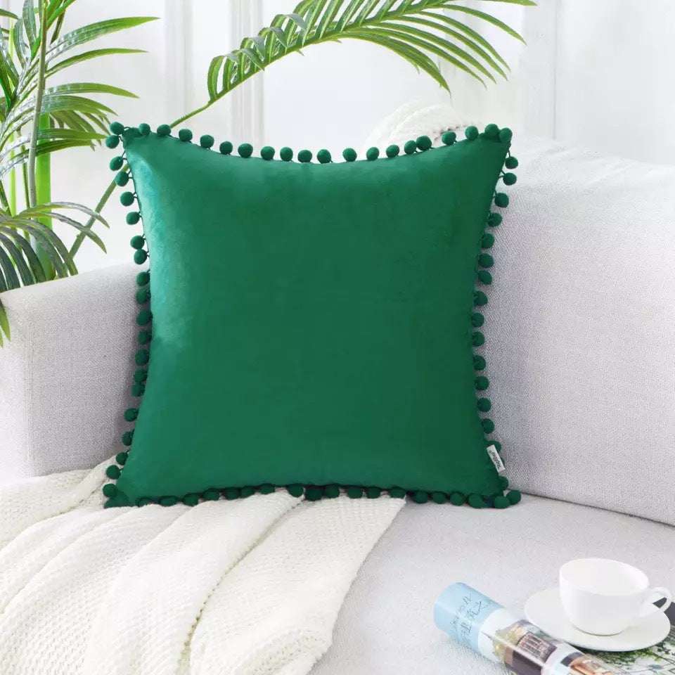 Ball lace pillow velvet solid color sofa short plush ball cushion cover - Minihomy