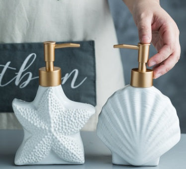 Starfish Shell Shape Ceramic Liquid Soap Dispenser Bathroom Sub-bottling Shower Gel Bottle Hand Sanitizer Container