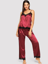 Ladies Simulated Silk V-neck Lace Sling Pajamas Home Wear - Minihomy