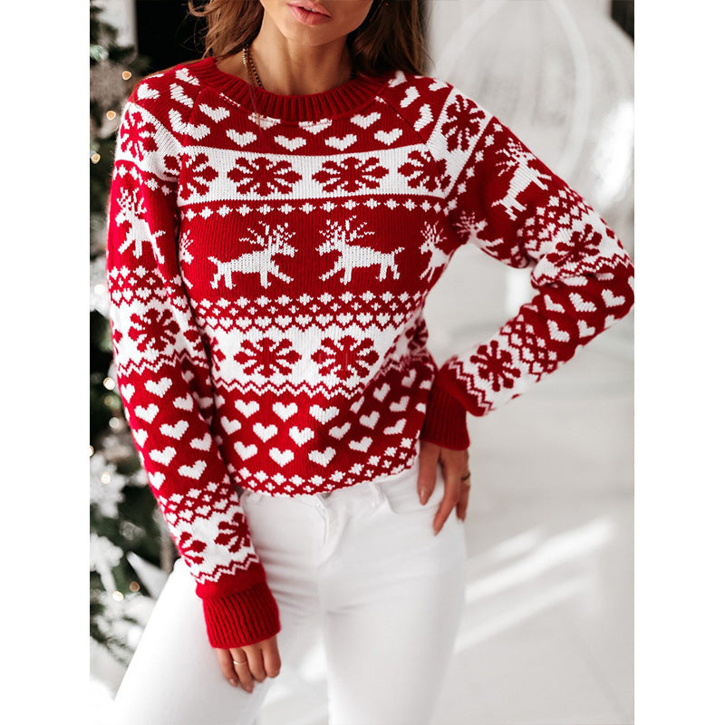 Christmas Elk Long Sleeve Knitted Sweater - Minihomy