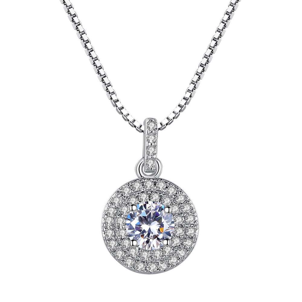 Crystal Round Pendant Necklace Charm Silver Color Chain Necklaces For Women - Minihomy