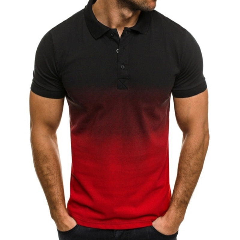 Slim-fit Gradient Print Short-sleeved Lapel Shirt Men's POLO Shirt