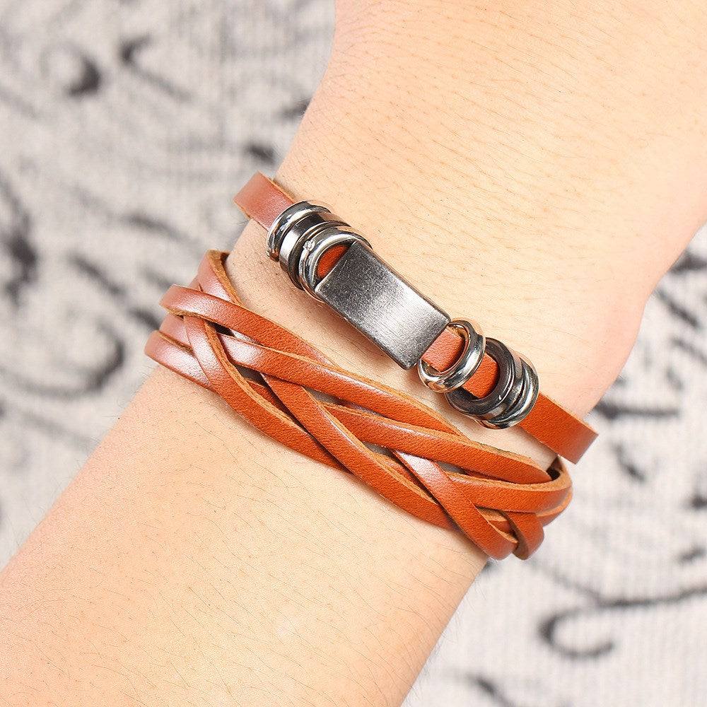 Man bracelets bangles multilayer braided wristband - Minihomy