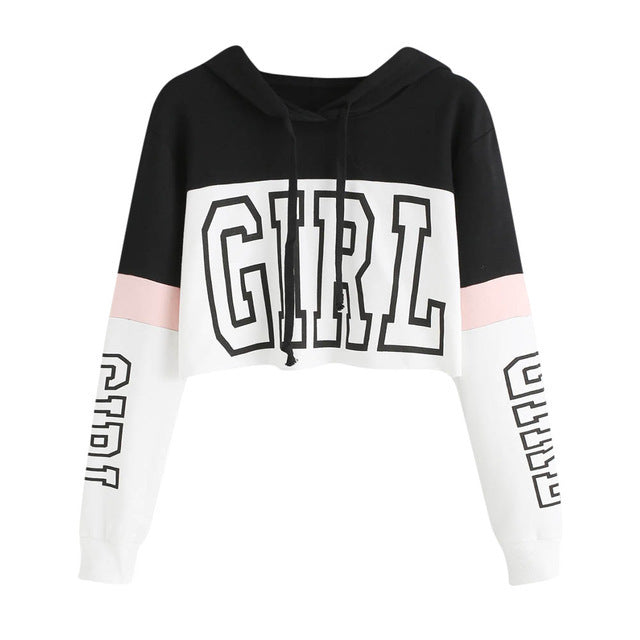 Crop Top Hoodie  Sweatshirt Hoodies Women Patchwork Lett - Minihomy