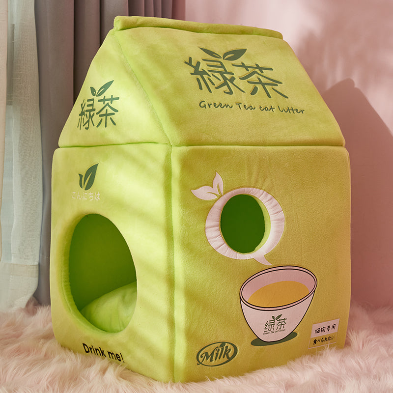 Foldable Cute Pet Cat Bed House With Cushion Milk Box Cat - Minihomy