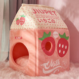 Foldable Cute Pet Cat Bed House With Cushion Milk Box Cat - Minihomy