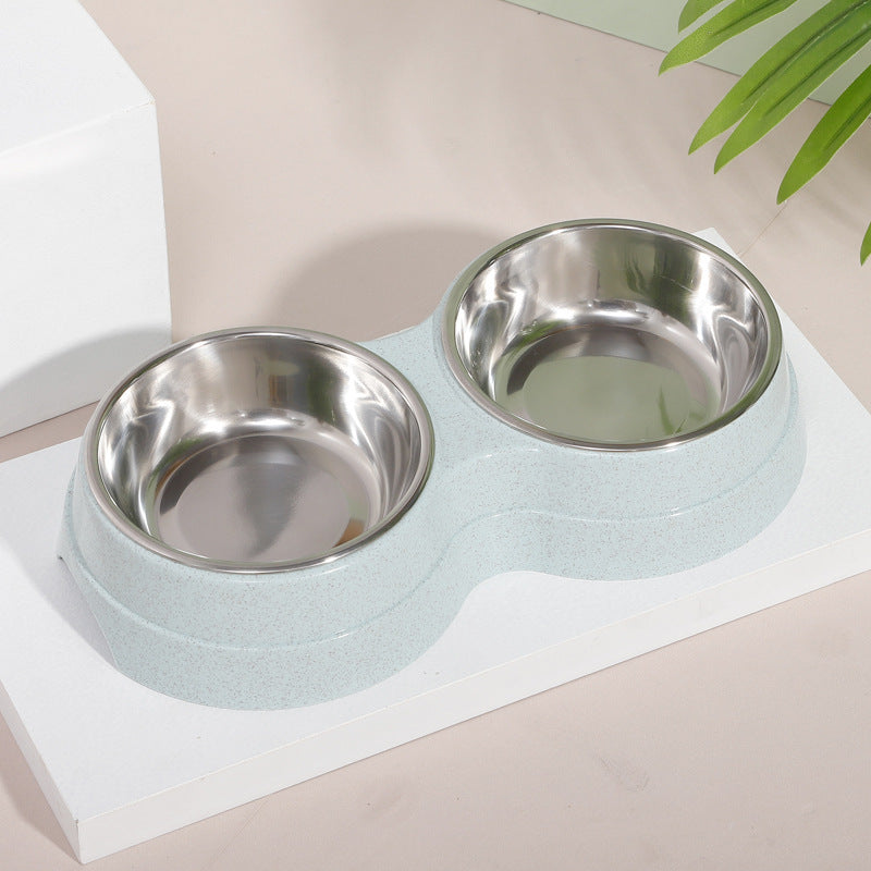 Double Cat Bowls with Water Fountain, Wheat Straw Pet Bowls for Food and Drink, Cute Cat Supplies - Minihomy