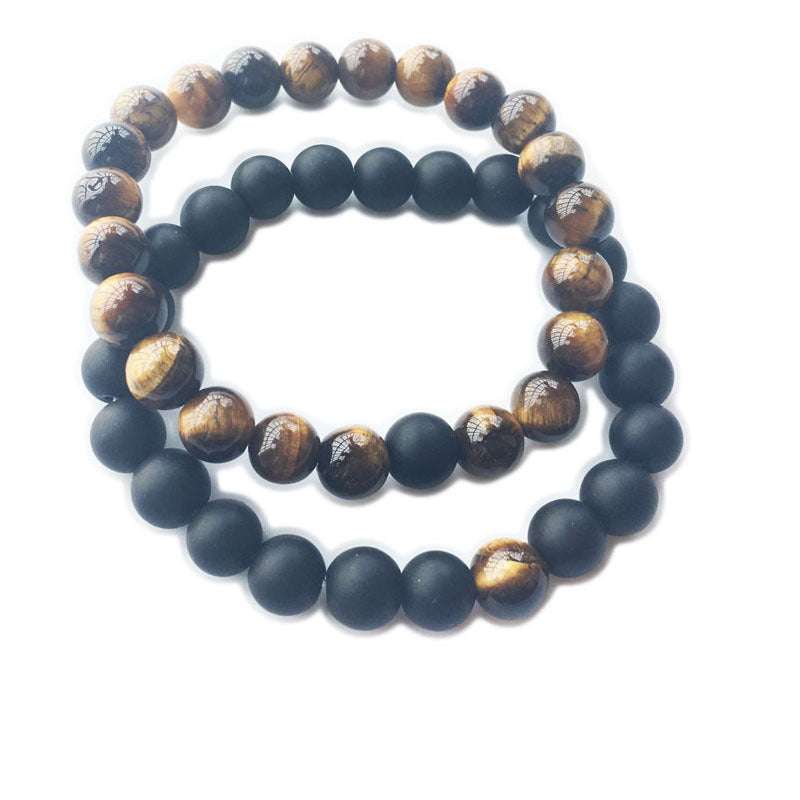 8mm Dumb Black Frosted Stone Tiger's Eye Bracelet Men And Women Couple Bracelets - Minihomy