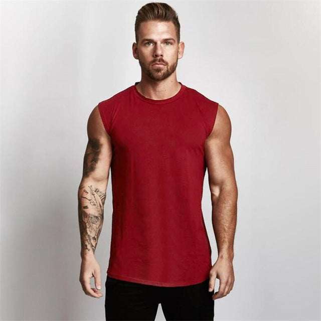 Gym Sleeveless Shirt Cotton Tank Top for Men Sportswear Vest - Minihomy