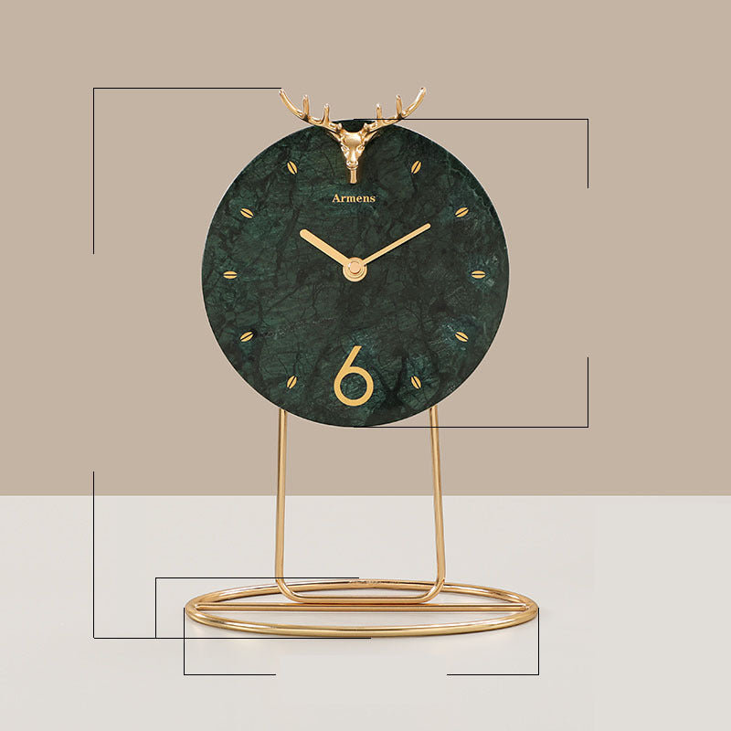 Light Luxury Marble Decoration Clock Home Desktop Clock Ornaments Modern Metal Seat Clock Ornaments Simple Quartz Clocks - Minihomy