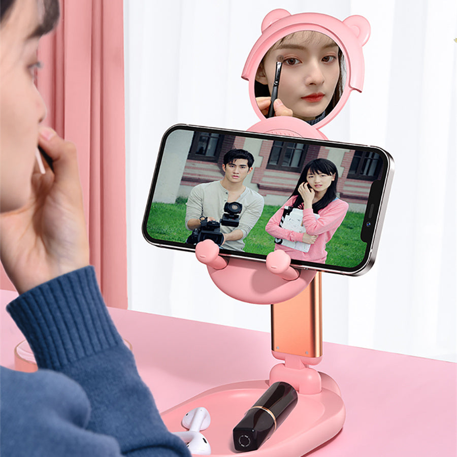 Adjustable Desk Phone Holder Tablet Stand with Mirror - Portable and Foldable - Minihomy