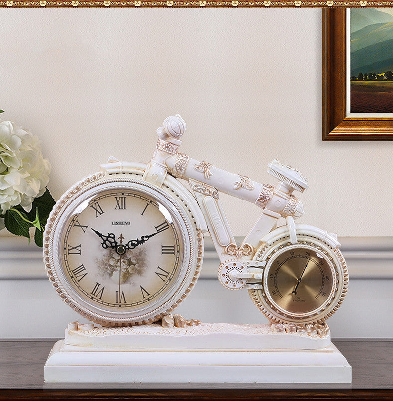 Lisheng European Clock Sitting Room Quiet Retro Clock Creative Desk Clock Decorative Clock Bicycle Ornament Quartz Clock - Minihomy