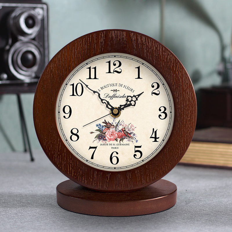 Living Room American Simple Wooden Clock Table Clock Mute Modern Bedroom Table Clock - Minihomy