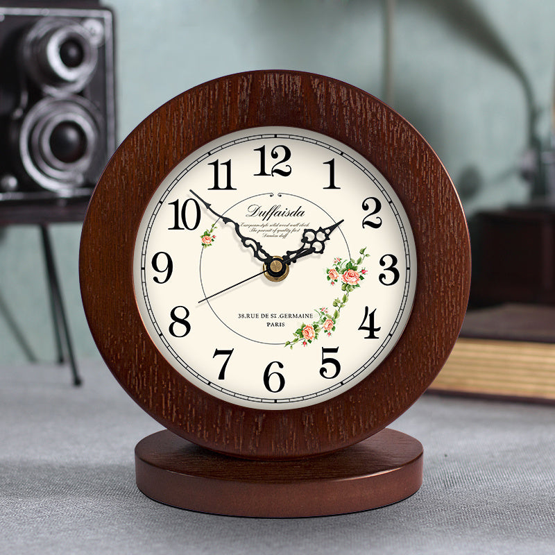 Living Room American Simple Wooden Clock Table Clock Mute Modern Bedroom Table Clock - Minihomy