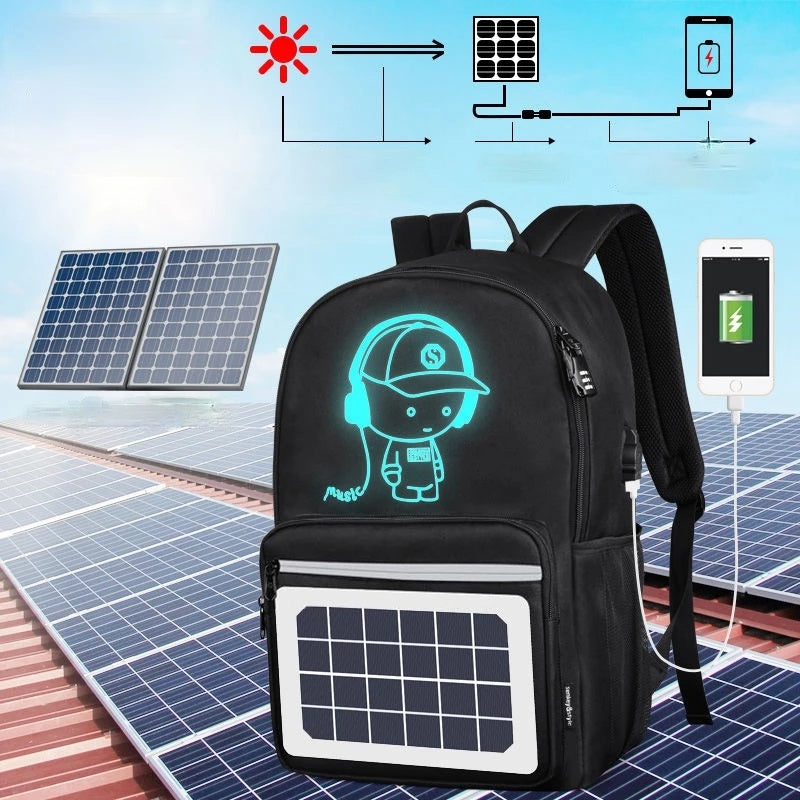 Solar Powered Waterproof Backpack for Teens - Large Oxford School Bag