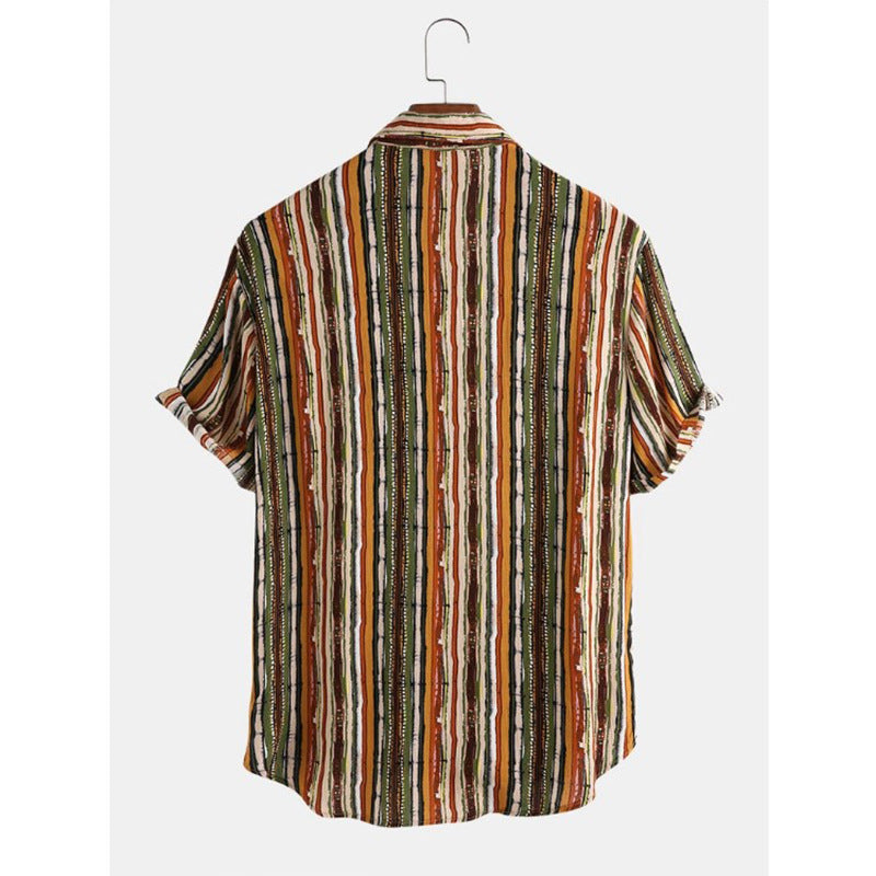 Men Stripe Short Sleeve Beach Shirt - Minihomy