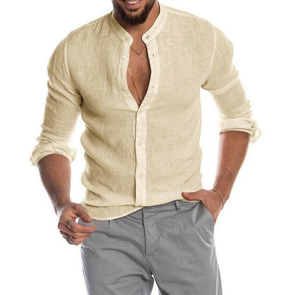 Spring Men's Casual Shirt Button Linen Cotton Comfortable Daily Tops Long Sleeve Shirt