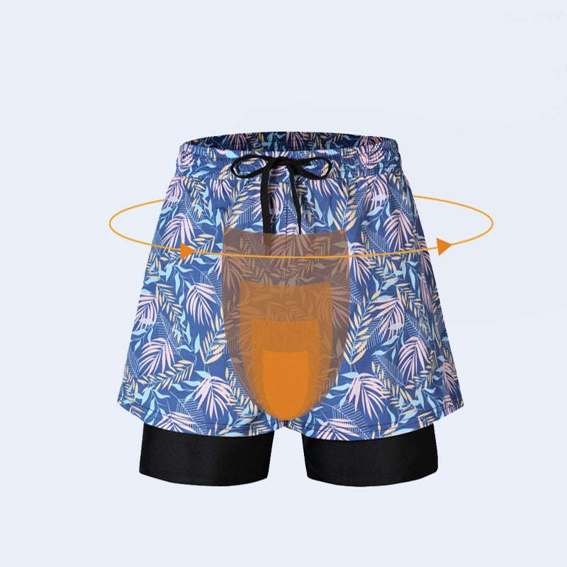 Loose Swimming Trunks Summer Printed Double Layer Beach Shorts - Minihomy