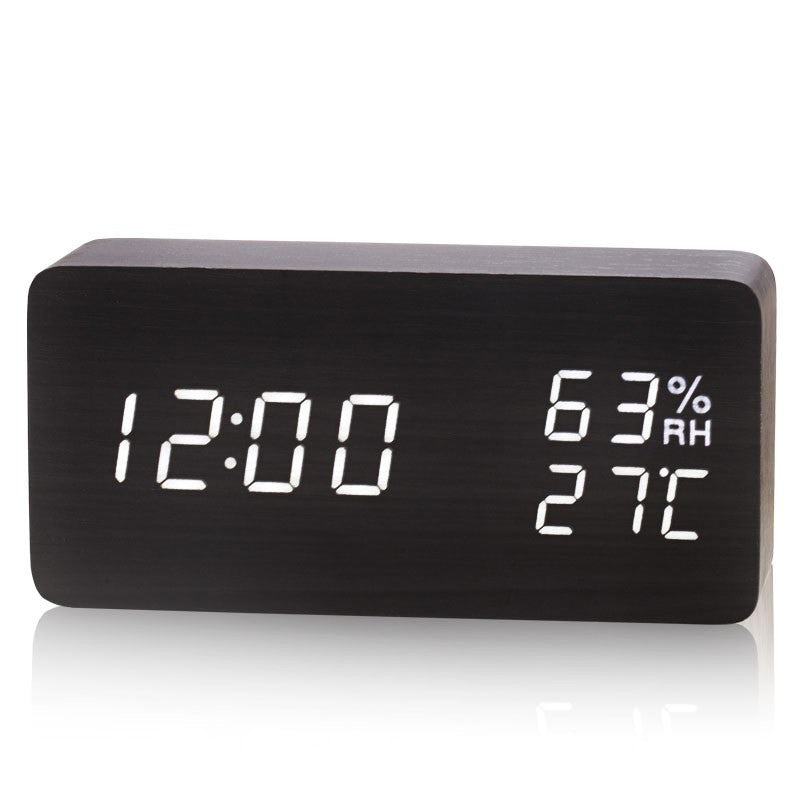 Baby Room Humidity Alarm Clock Wooden Clock Led Luminous Silent Alarm Clock Multifunctional Electronic Clock - Minihomy