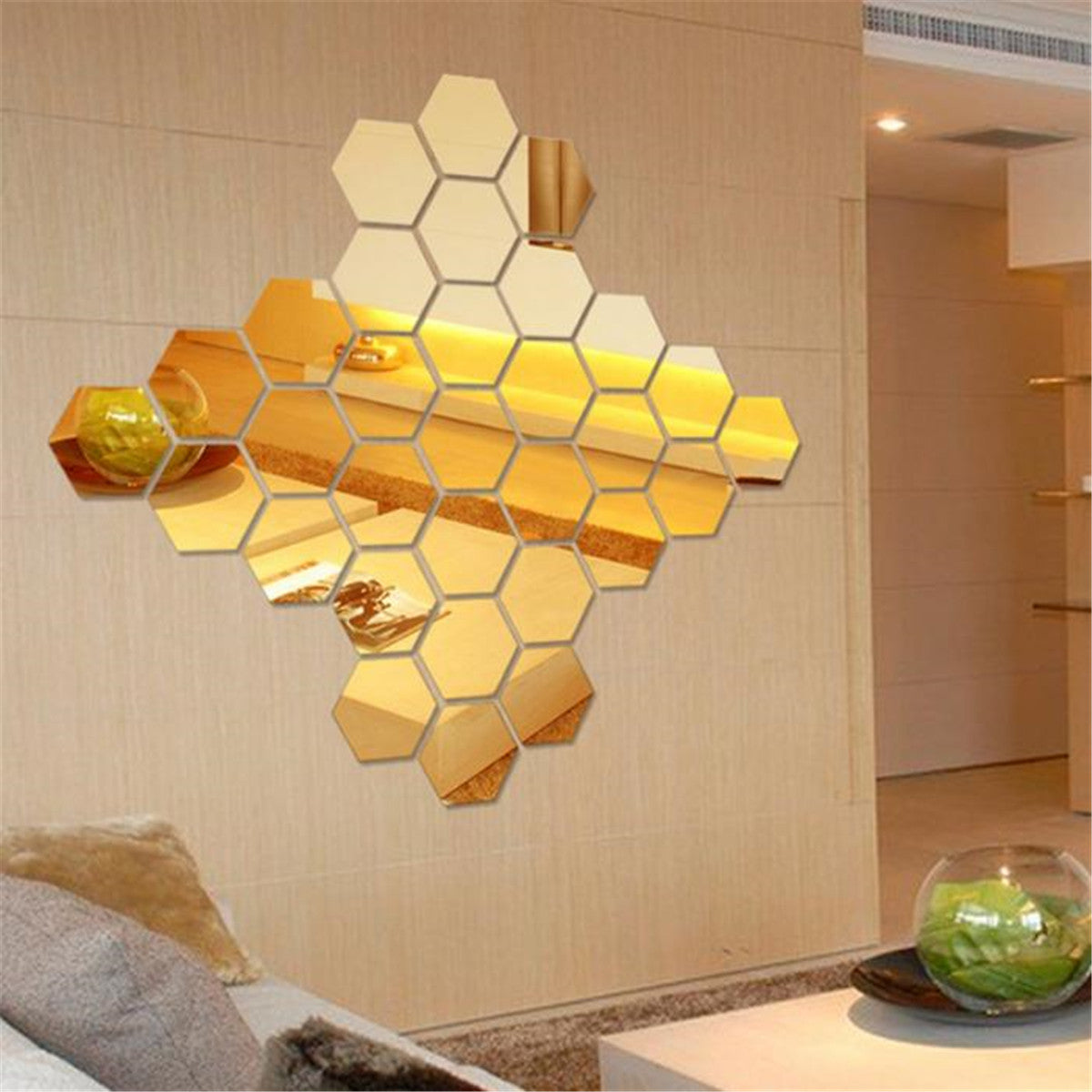 Hexagonal Mirror Acrylic Wall Sticker - Decorative Crystal Stereo Mirror - Minihomy