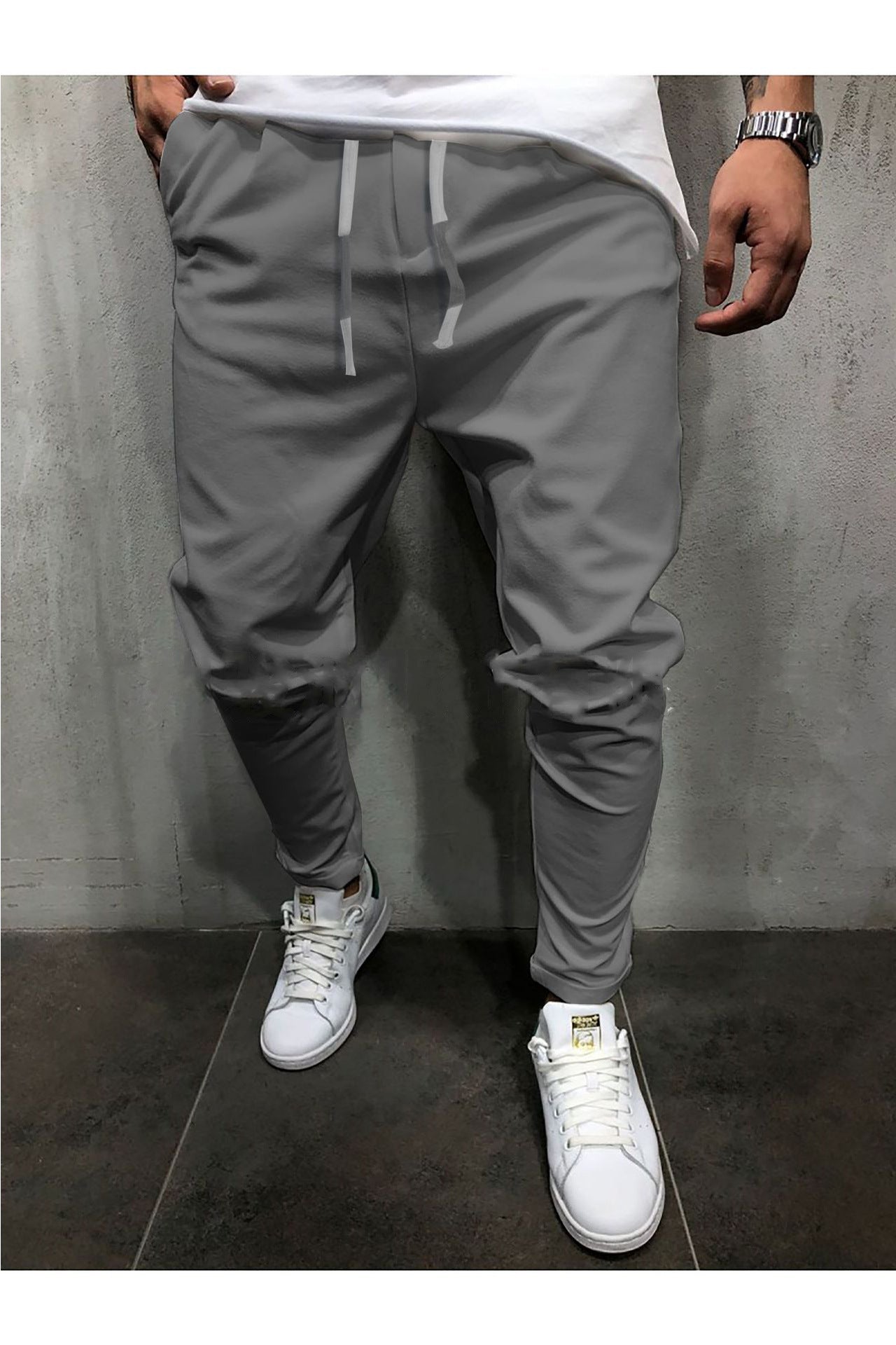 Men's Pants Solid Color Cropped Pants With Elastic Band - Minihomy