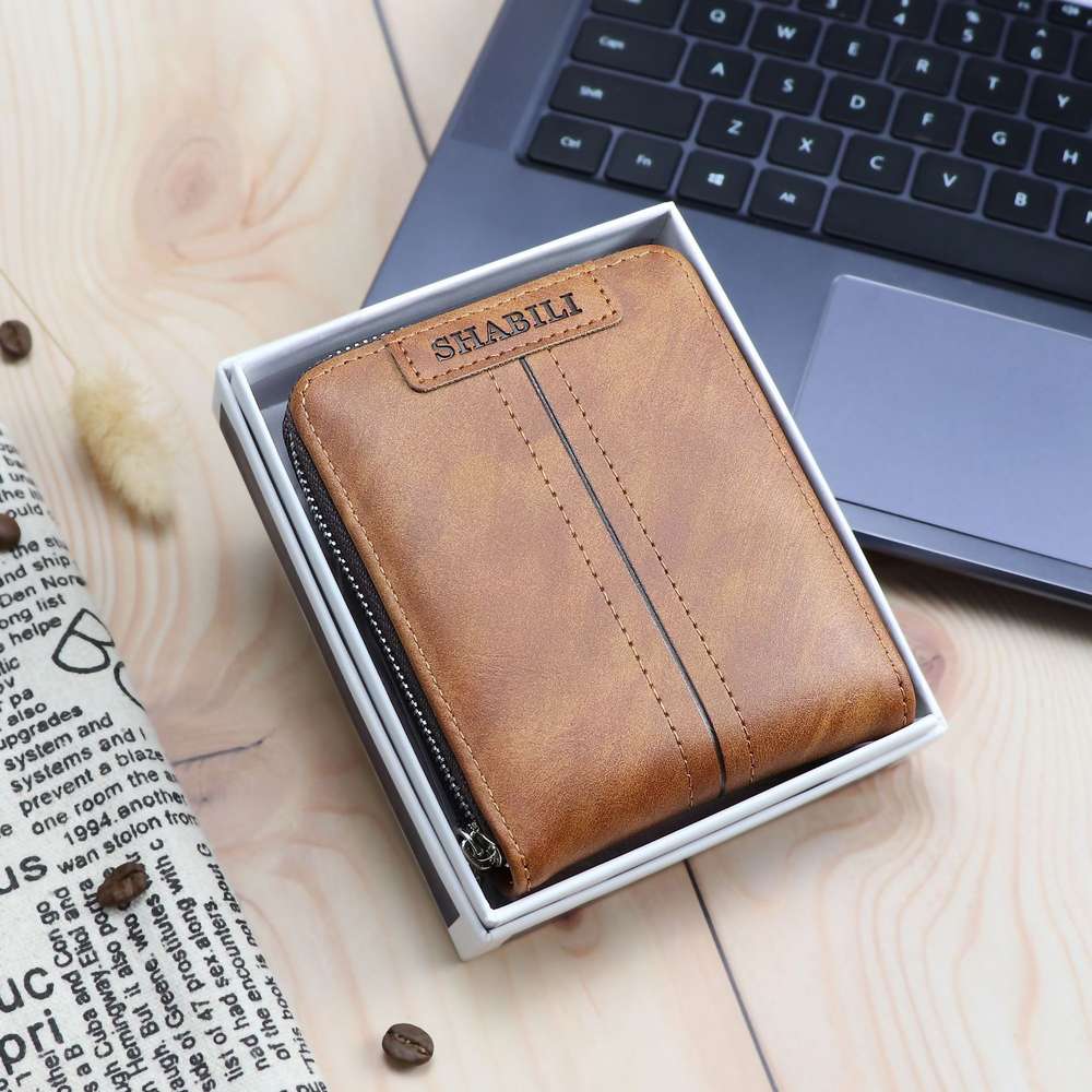 Korean fashion men''s short wallet classic popular horizontal large capacity zipper multi Card Business Wallet - Minihomy