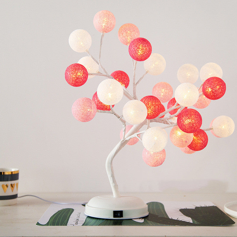 Creative Cotton Ball Tree Lamp - Battery and USB Table Lamp with Adjustable Branches - Minihomy