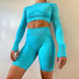 Long-sleeved Yoga Set Women Seamless Gym Tops Shorts - Minihomy