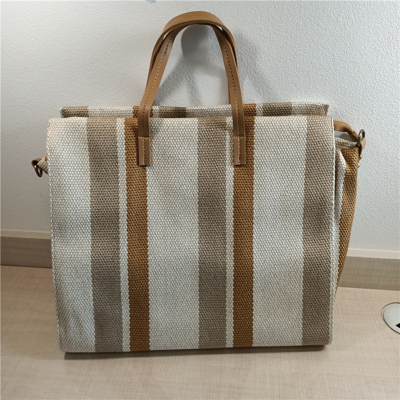 One-shoulder Striped Portable Canvas Bag Student Fashion Portable Lady Messenger Bag - Minihomy