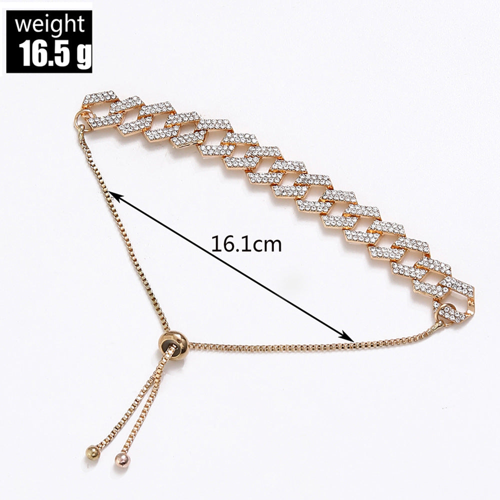 Hip Hop Unisex Trendy Thick Bracelets Exquisite Crystal Woman 3 Color Mental Figaro Bracelets - Minihomy