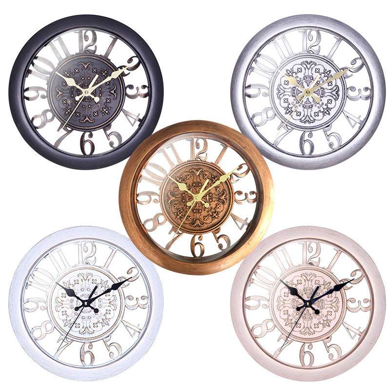 European Retro Wall Clock Home Round Clock 11 Inch Living Room Clock Creative Wall Clock Quartz Clock - Minihomy