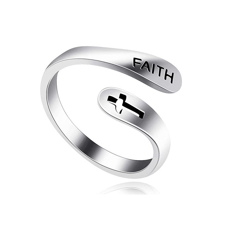 Adjustable Ring Vintage Faith Letters Cross Opening Adjustable Rings For Women Men - Minihomy