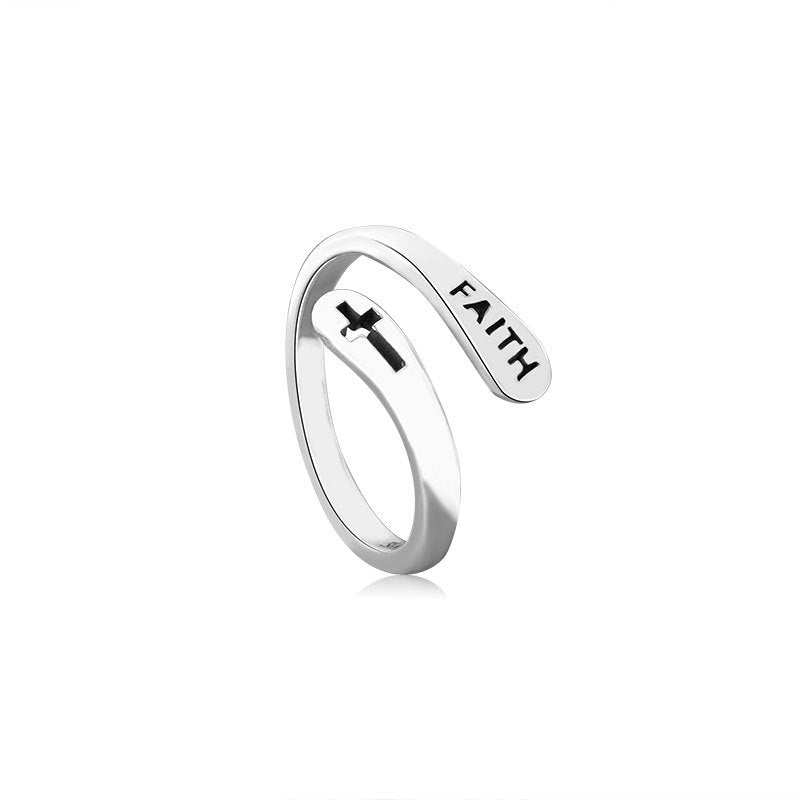 Adjustable Ring Vintage Faith Letters Cross Opening Adjustable Rings For Women Men - Minihomy