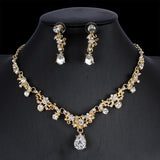 Golden Zircon Jewelry Set Bridal Necklace Earrings Wedding Two-piece Set - Minihomy