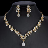 Golden Zircon Jewelry Set Bridal Necklace Earrings Wedding Two-piece Set - Minihomy