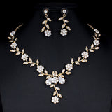 Golden Zircon Jewelry Set Bridal Necklace Earrings Wedding Two-piece Set - Minihomy