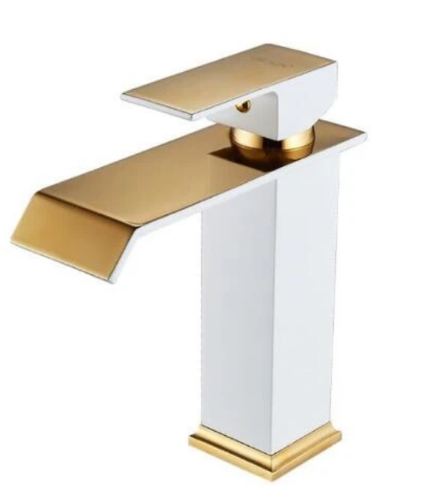 All Copper Hot And Cold Water Waterfall Black And White Paint Golden Basin Art Faucet - Minihomy