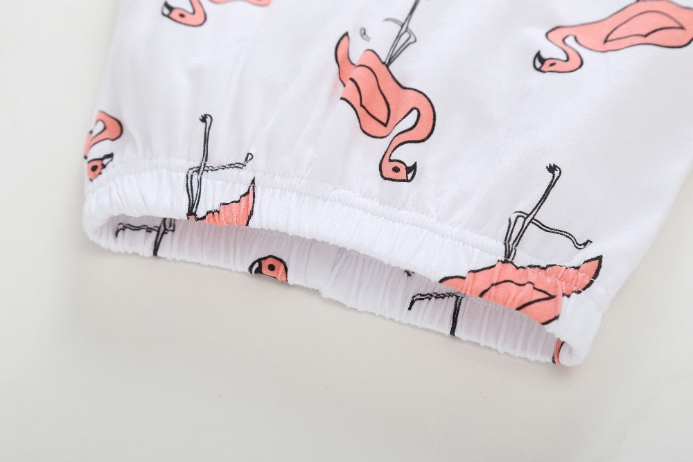 Cute Baby Girl Clothes Flamingo Print Pants Leggings Headband set - Minihomy