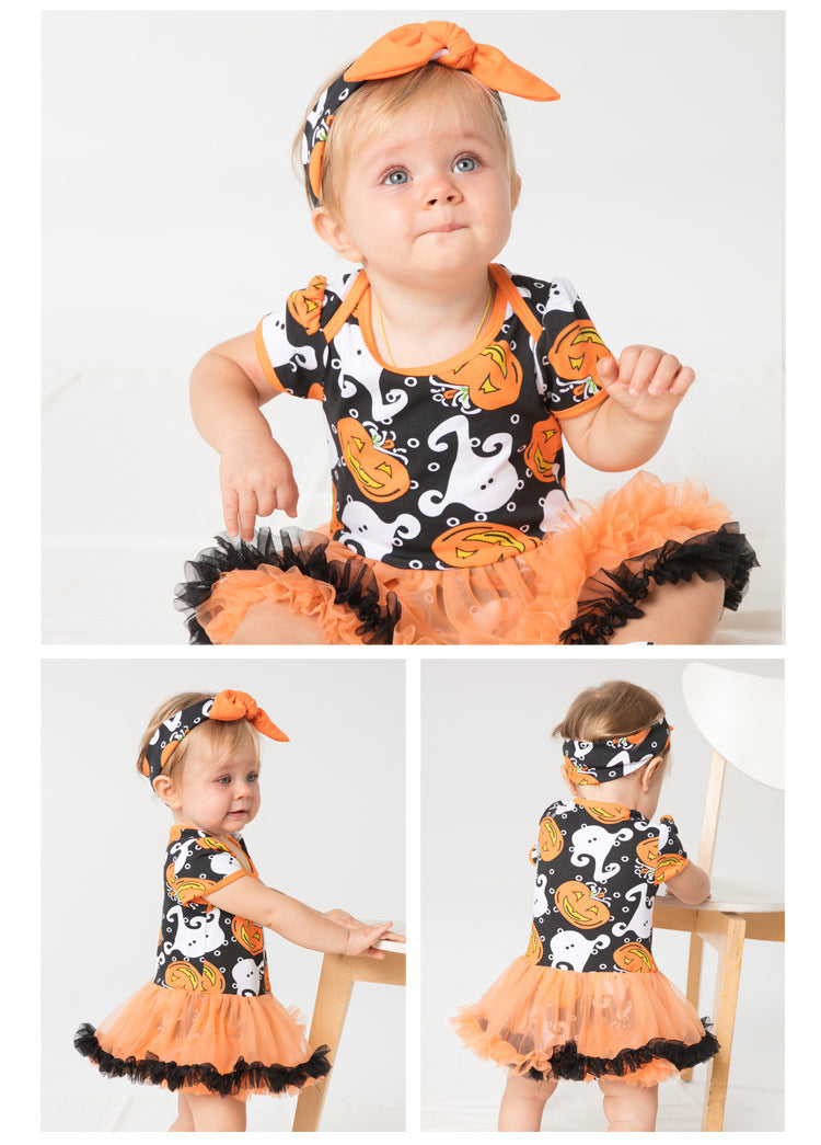 Halloween Pumpkin Short Sleeve Romper - Minihomy