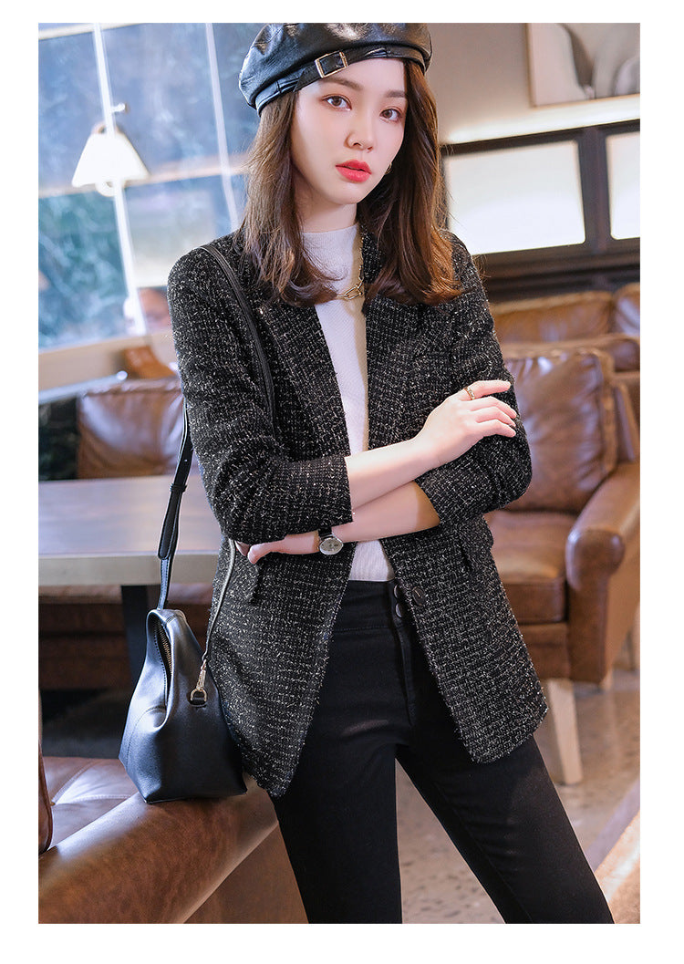 Plaid Suit Jacket Women's Woolen Top - Minihomy