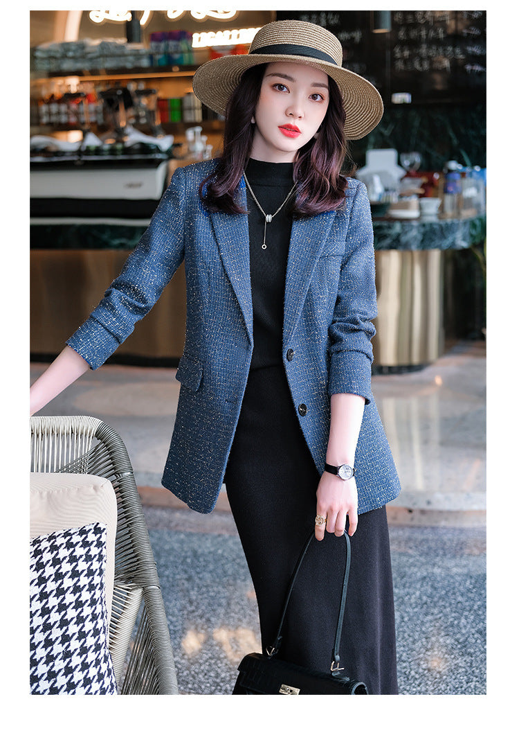 Plaid Suit Jacket Women's Woolen Top - Minihomy