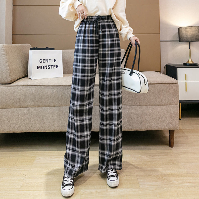 High Waist Loose Straight Drape Net Red Casual Pants Wide Leg Pants - Minihomy