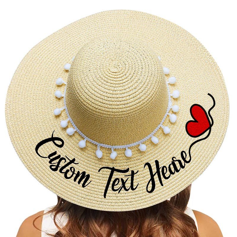 Fashion Personalized Custom Embroidery Beach Hat Your Name Text Logo Women Sun Hat Palm Straw Hat - Minihomy